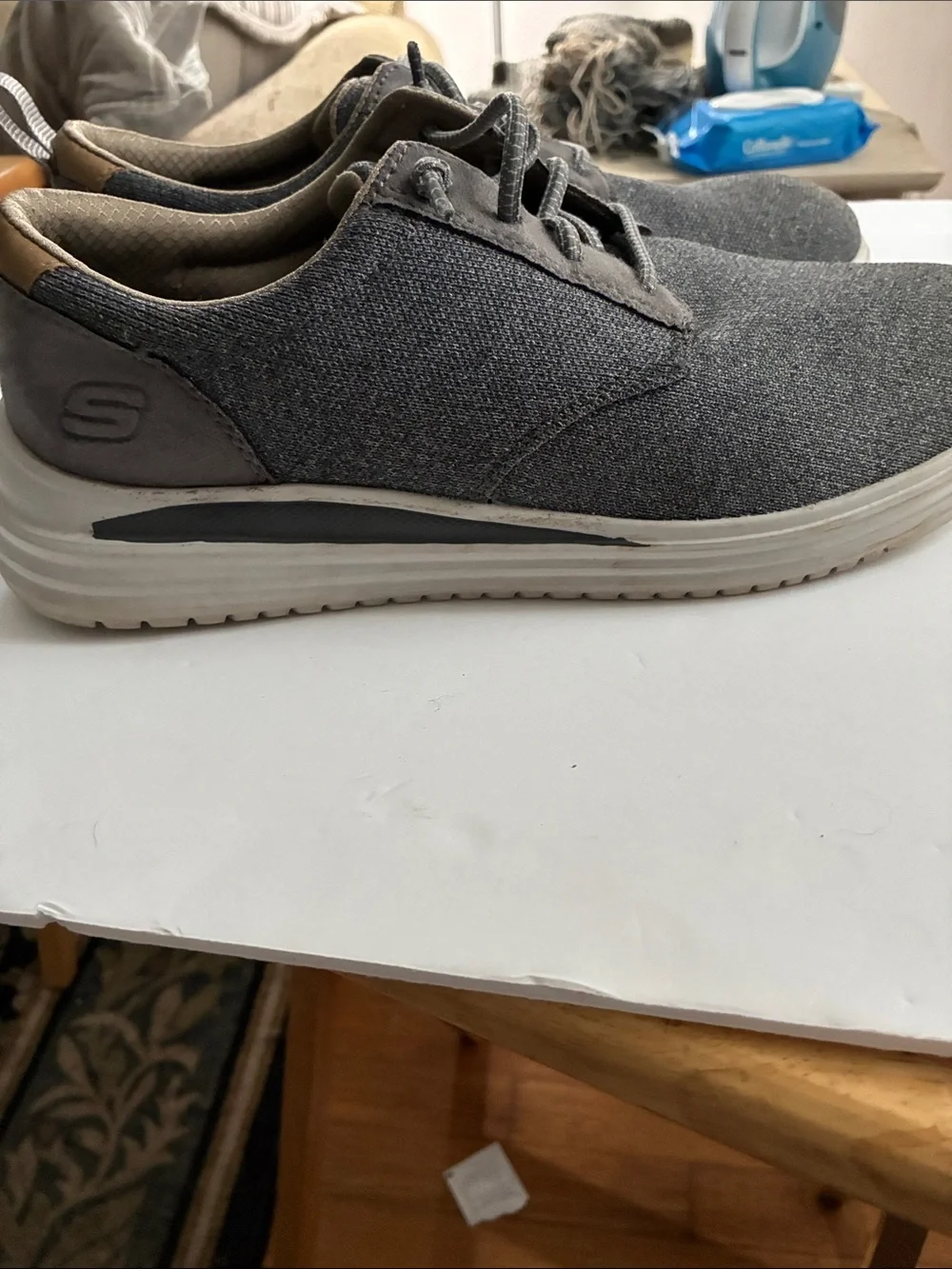 Casual Men's Gray Knit Lace-Up Shoes by Skechers,MemoryFoam  Size10.5